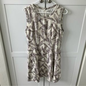 Reiss Elegant Cream and Brown Leaf Print Dress